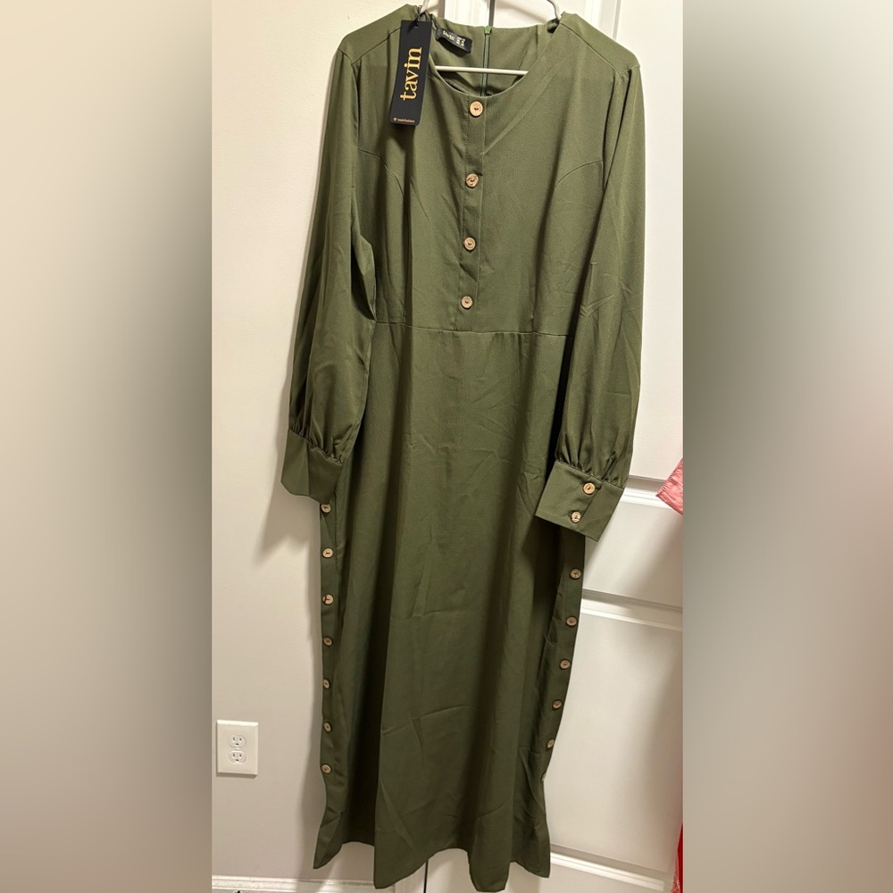 Olive Green Button-Down Dress